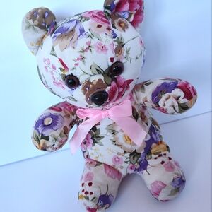 Vintage 1989 Floral Print Teddy Bear Plush by Milaca Mills